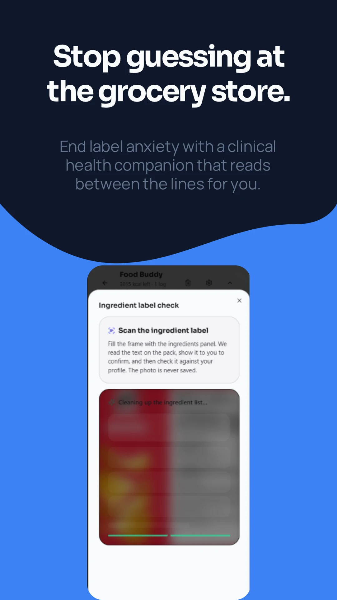 MioSync ingredient label check screen scanning a packaged food label